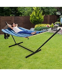 Akiudex Hammock with Steel Stand, Cotton Ropes, Mat, Pillow, and Storage Holder
