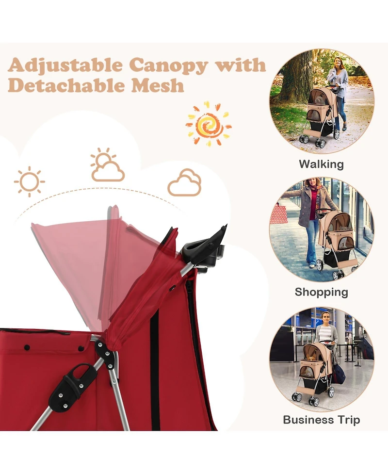 Akiudex Foldable Pet Stroller with Canopy, Storage Basket, and All-Terrain Wheels