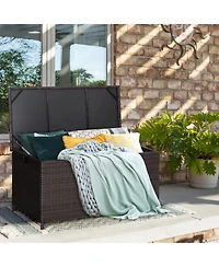 Akiudex Outdoor Rattan Storage Box with Wheels, Liner, and Pneumatic Lid Support