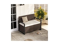 Akiudex 2-in-1 Outdoor Rattan Storage Bench with Cushion and 40 Gallon Capacity