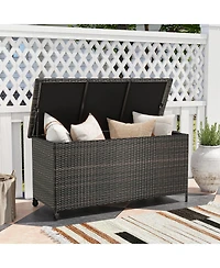Akiudex 85 Gallon Outdoor Pe Rattan Storage Deck Box with Wheels and Gas Strut