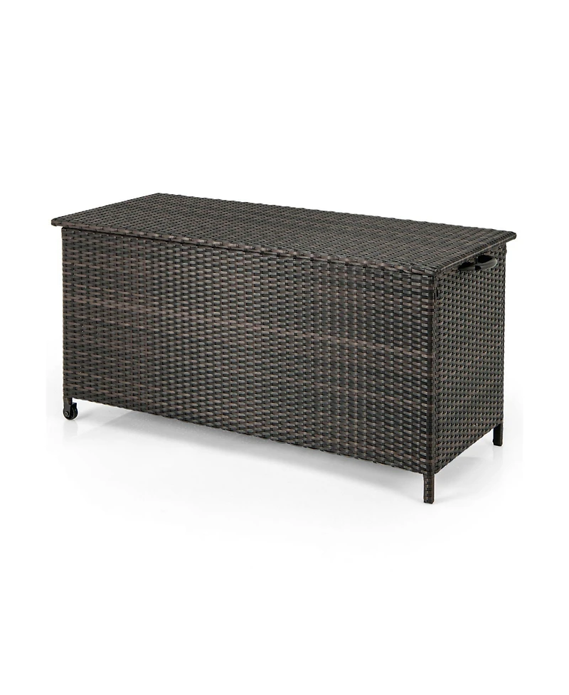 Akiudex 85 Gallon Outdoor Pe Rattan Storage Deck Box with Wheels and Gas Strut