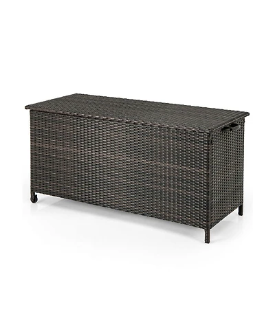 Akiudex 85 Gallon Outdoor Pe Rattan Storage Deck Box with Wheels and Gas Strut