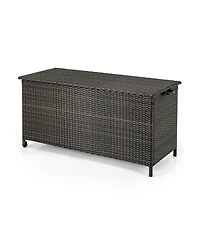 Akiudex 85 Gallon Outdoor Pe Rattan Storage Deck Box with Wheels and Gas Strut