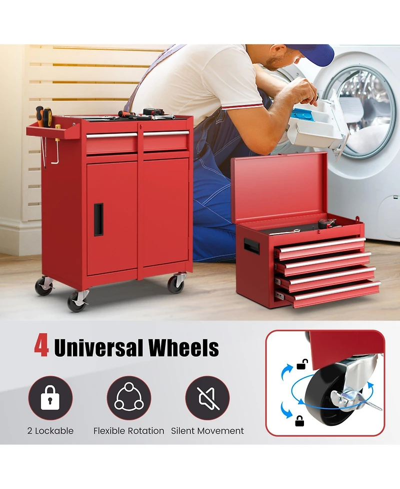 Akiudex 2-in-1 rolling tool chest with 5 sliding lockable drawers