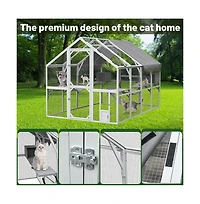 Aostirmotor 110 in. Outdoor Cat House Cat Enclosures with Platforms Upgrade Waterproof Cover in Gray White