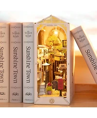 Robotime 3D Jigsaw Puzzle Wooden Model Building Kit Diy Dollhouse Book Nook Bookshelf Insert Decor Alley Miniature Kit, White, 7.28"3.94"9.5