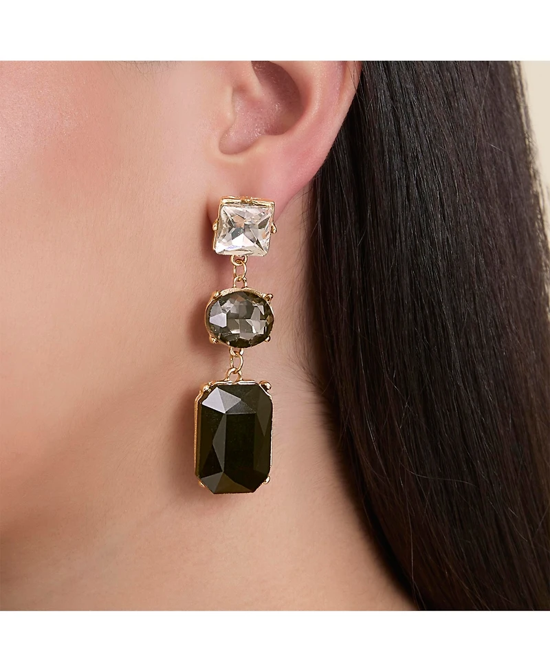 Jessica Simpson Triple Stone Drop Earrings in Black and Clear