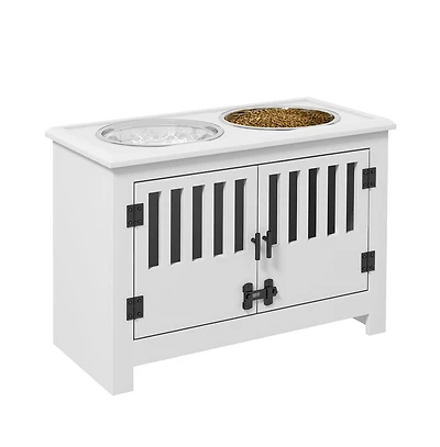 Aostirmotor 37 in-l White Elevated Dog Bowls Storage Cabinet Raised Dog Bowl Stand Feeding Station