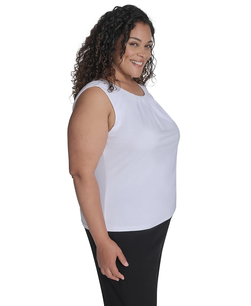Calvin Klein Plus Sleeveless Pleat-Neck Top