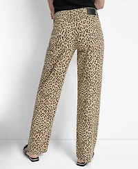 Dkny Jeans Women's Animal Print Mid-Rise Relaxed Straight-Leg Cotton