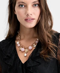 On 34th Pave, Bead & Imitation Pearl Charm Necklace, 16" + 3" extender, Macy's Exclusive