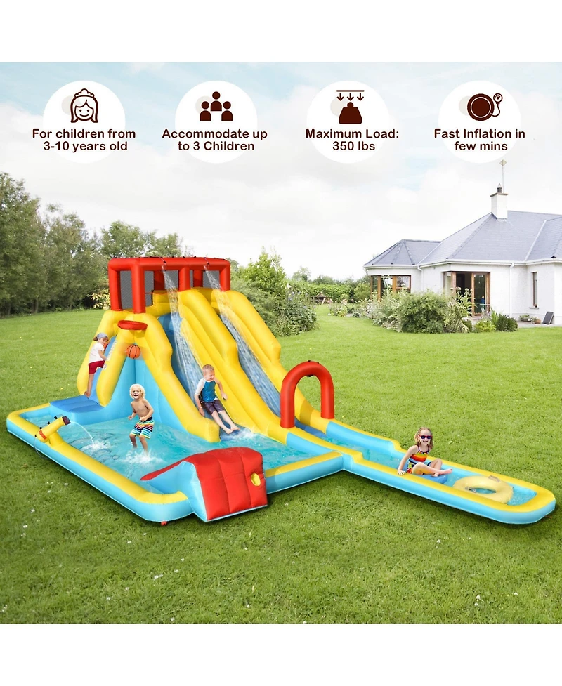 Akiudex Inflatable Water Slide Park with Pool, Basketball, and 680W Blower
