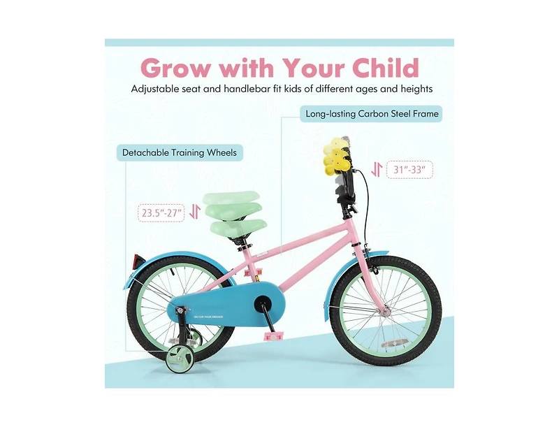 Kids Bike with Adjustable Handlebar and Saddle - Pink