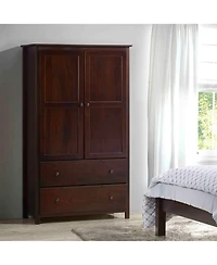 Slickblue Bedroom Armoire Closet in Solid Wood with Garment Hanging Rod and Cabinet Doors