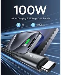 Baseus Usb Type C Cable for Car, 2-Pack 3.3ft 100W Retractable Coiled Usb A to Usb C Fast Charger Cord, Nylon Braided Carplay Cable