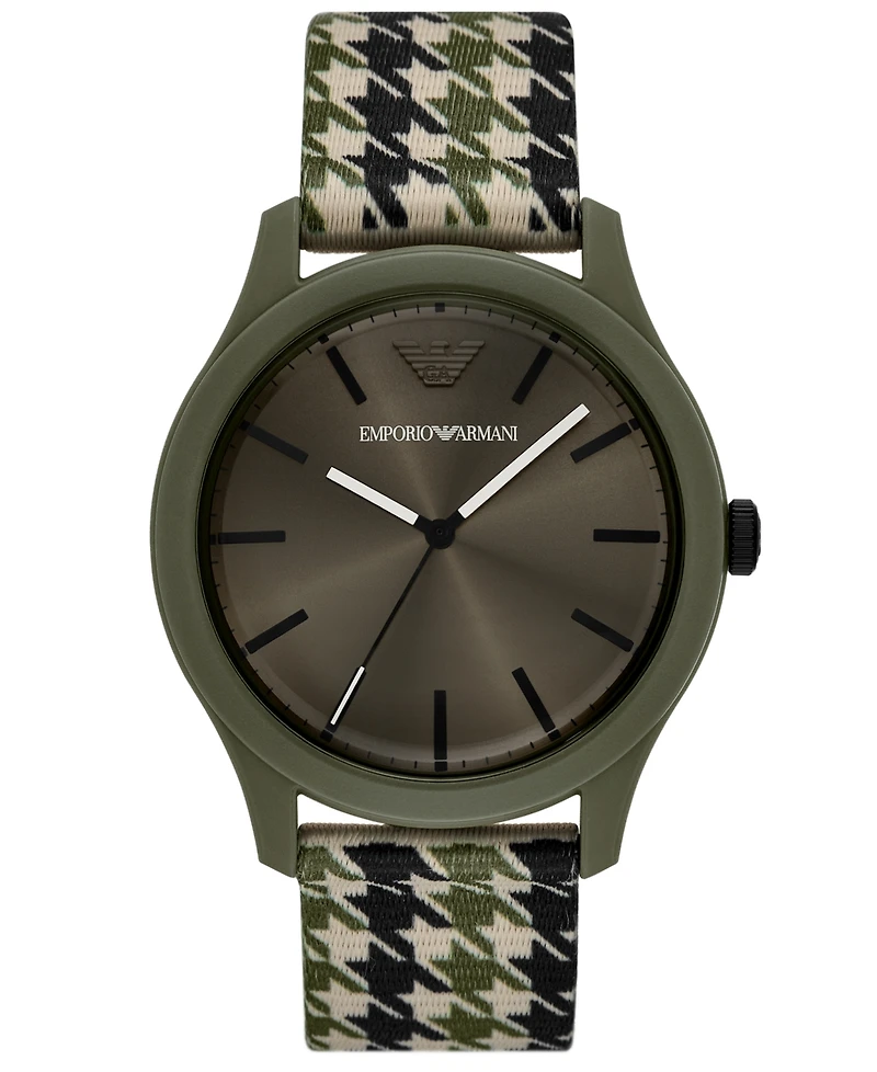 Emporio Armani Men's Green Tri-Tone Textile Strap Watch 45mm