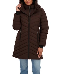 Sebby Collection Women's 3/4 Hooded Stretch Puffer with Bib