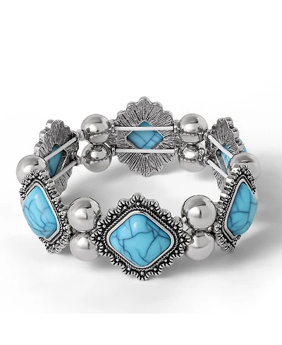 Jessica Simpson Turquoise and Silver Stretch Bracelet with Western Motif