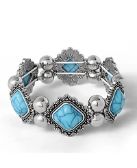 Jessica Simpson Turquoise and Silver Stretch Bracelet with Western Motif