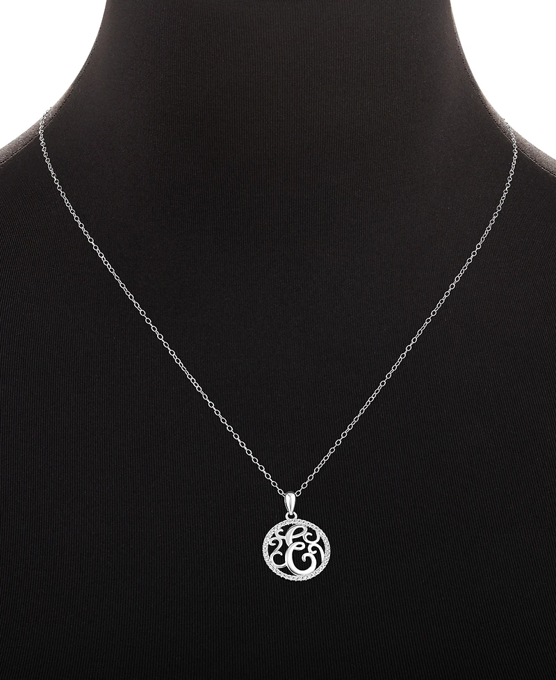 Giani Bernini Cubic Zirconia E Monogram 18" Pendant Necklace in Sterling Silver, Created for Macy's
