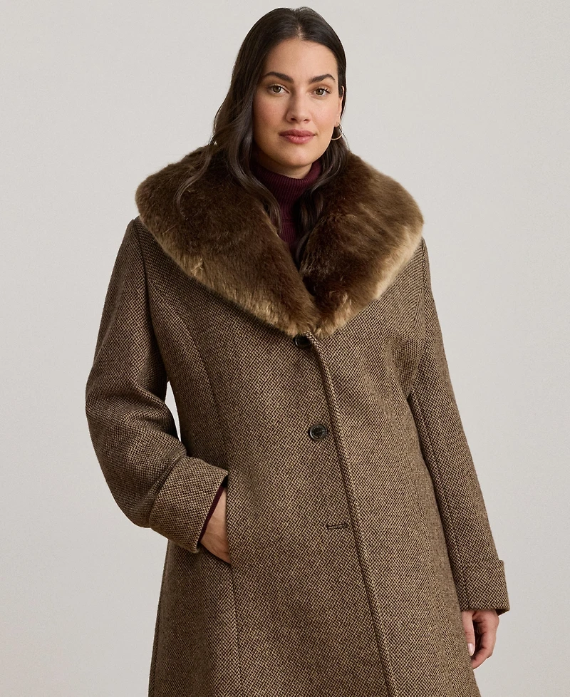 Lauren Ralph Plus Faux-Fur-Collar Coat