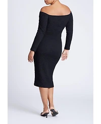 Eloquii Women's Plus Off Shoulder Textured Dress