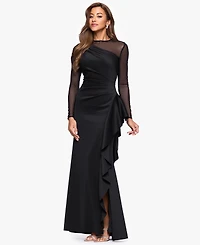 Xscape Petite Crew Neck Long Sleeve Dress