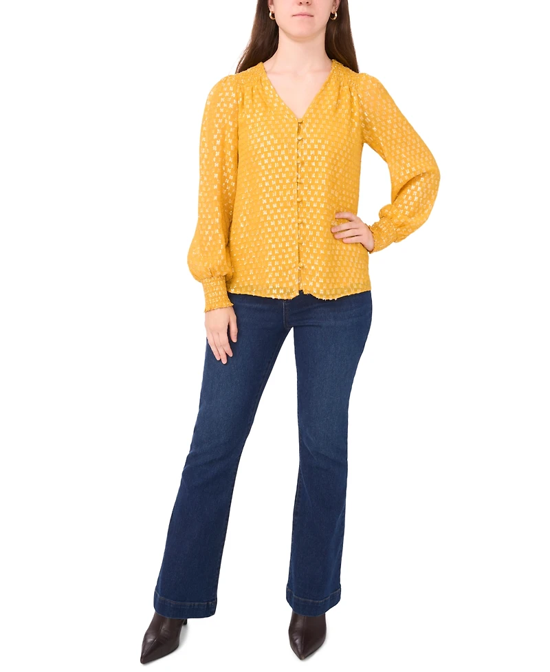 Sam & Jess Women's Smocked Shoulder V-Neck Blouse Top