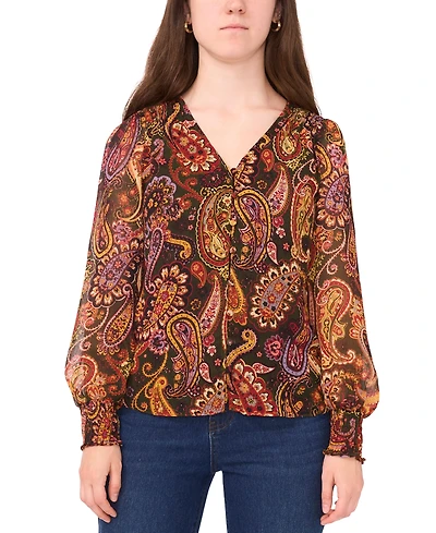 Sam & Jess Women's Smocked Shoulder V-Neck Blouse Top