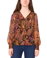 Sam & Jess Women's Smocked Shoulder V-Neck Blouse Top