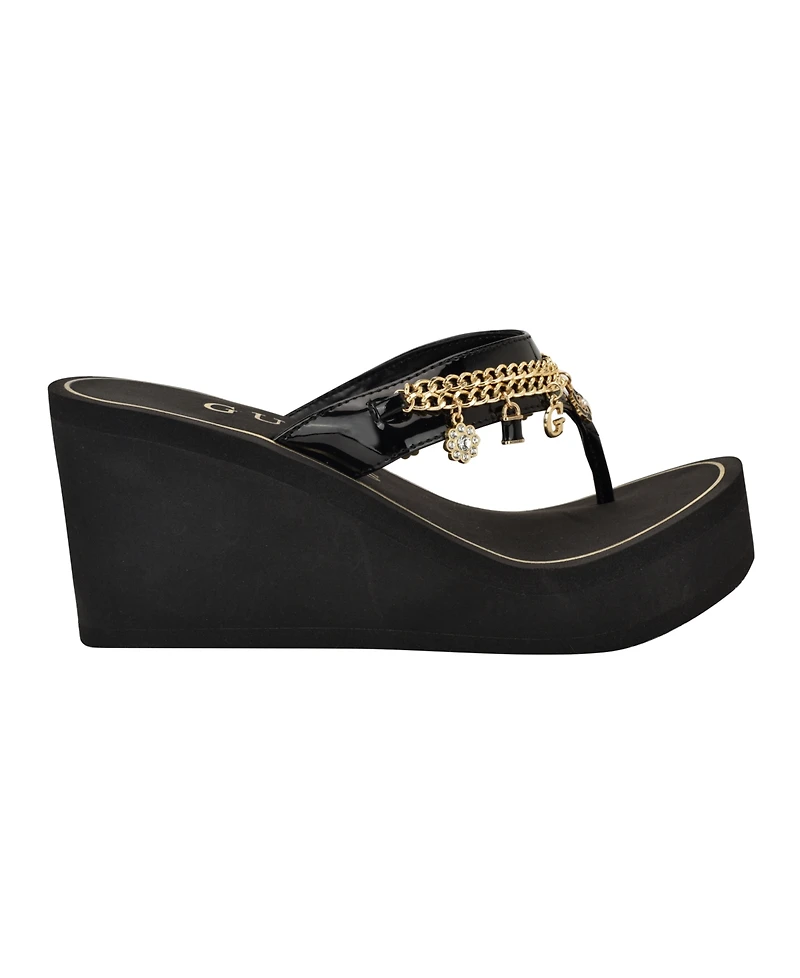 Guess Women's Sutton Charms Eva Thong Wedge Sandals