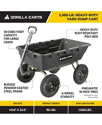 Gorilla Carts Heavy Duty Poly Yard Dump Cart Garden Wagon with 16 Inch Tires