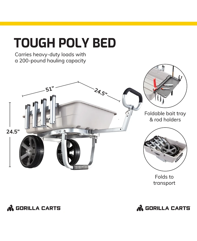 Gorilla Carts 200 Pound Capacity Heavy Duty Poly Fish and Marine Utility Cart
