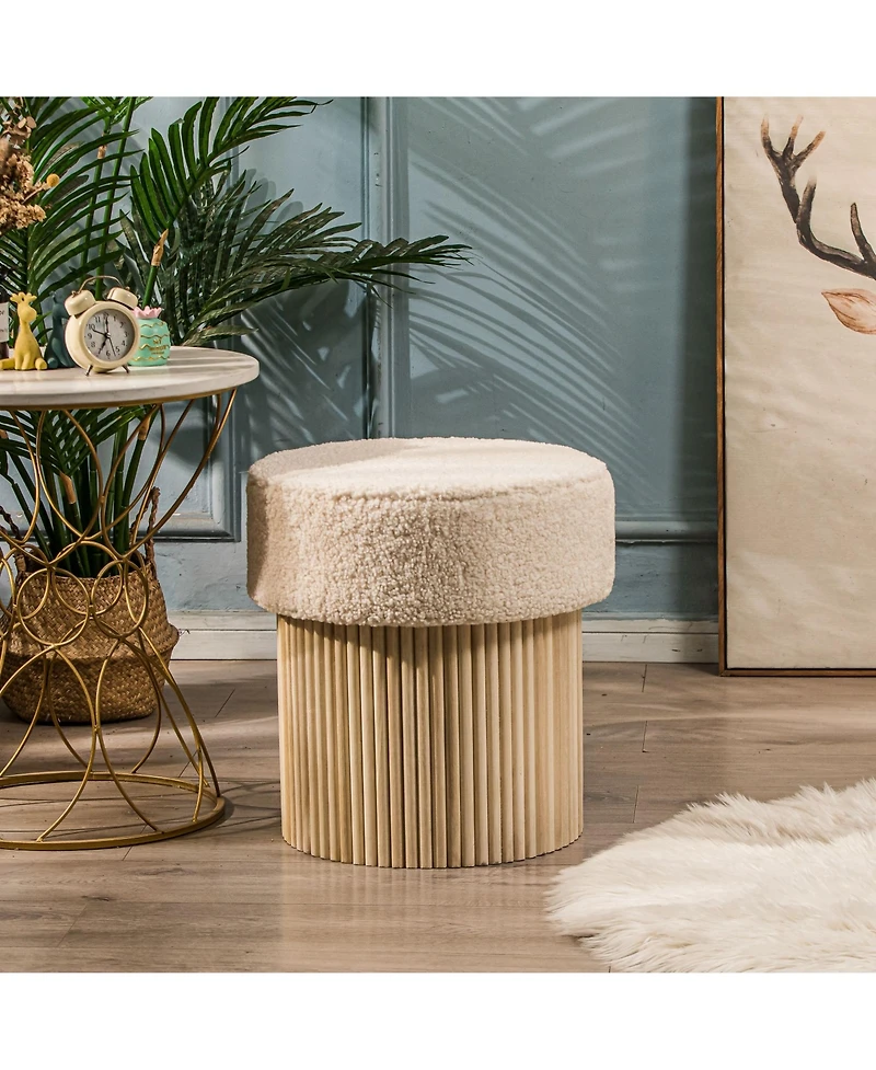 Nordlys - White Boucle Pouf with Storage Vintage Style Upholstery Living Room