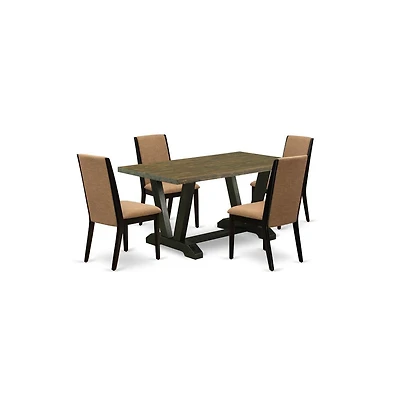 East West Furniture 5-Piece Beautiful Dinette Set a Superb Distressed Jacobean Rectangular Dining Table Top and 4 Excellent Linen Fabric Padded Chairs