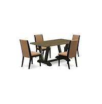 East West Furniture 5-Piece Beautiful Dinette Set a Superb Distressed Jacobean Rectangular Dining Table Top and 4 Excellent Linen Fabric Padded Chairs