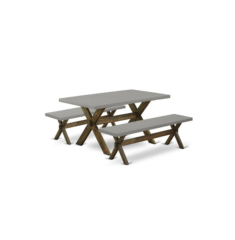 East West Furniture 3 Piece Small Dining Table Set for 4 - 1 Cement Dining Room Table and 2 Table Bench - Stable and Sturdy Construction