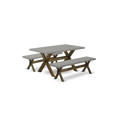 East West Furniture 3 Piece Small Dining Table Set for 4 - 1 Cement Dining Room Table and 2 Table Bench - Stable and Sturdy Construction
