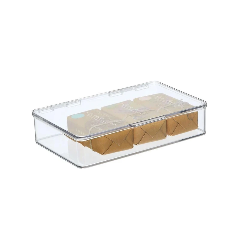 mDesign Plastic Stackable Bathroom Organizer Bin, Hinged Lid - 4 Pack - Clear