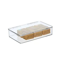 mDesign Plastic Stackable Bathroom Organizer Bin, Hinged Lid - 4 Pack - Clear