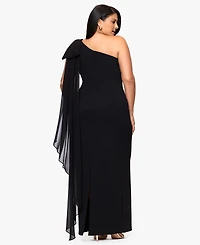 Xscape Plus-Size One-Shoulder Sash Gown
