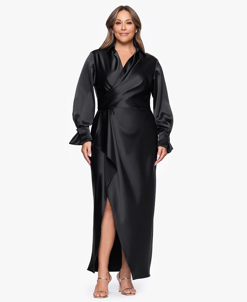 Xscape Plus-Size V-Neck Long Dress