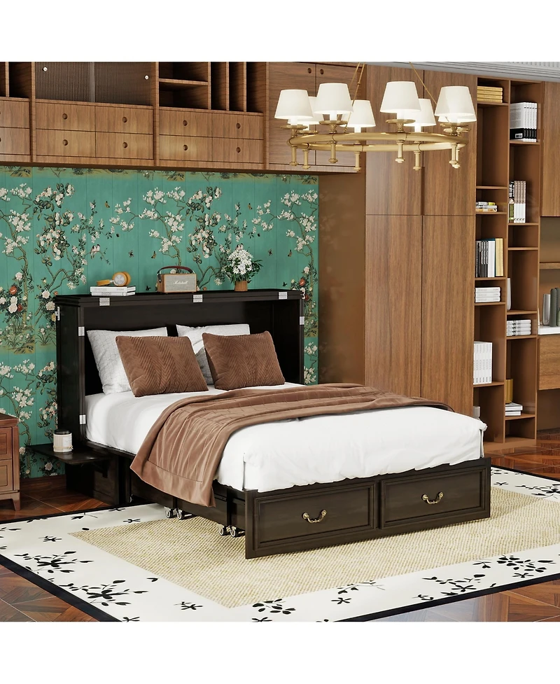 Livelylodge Murphy Bed Cabinet, Queen Cabinet Bed with Storage Drawers for Guest Room, Space Saving Murphy Bed Chest(No Mattress