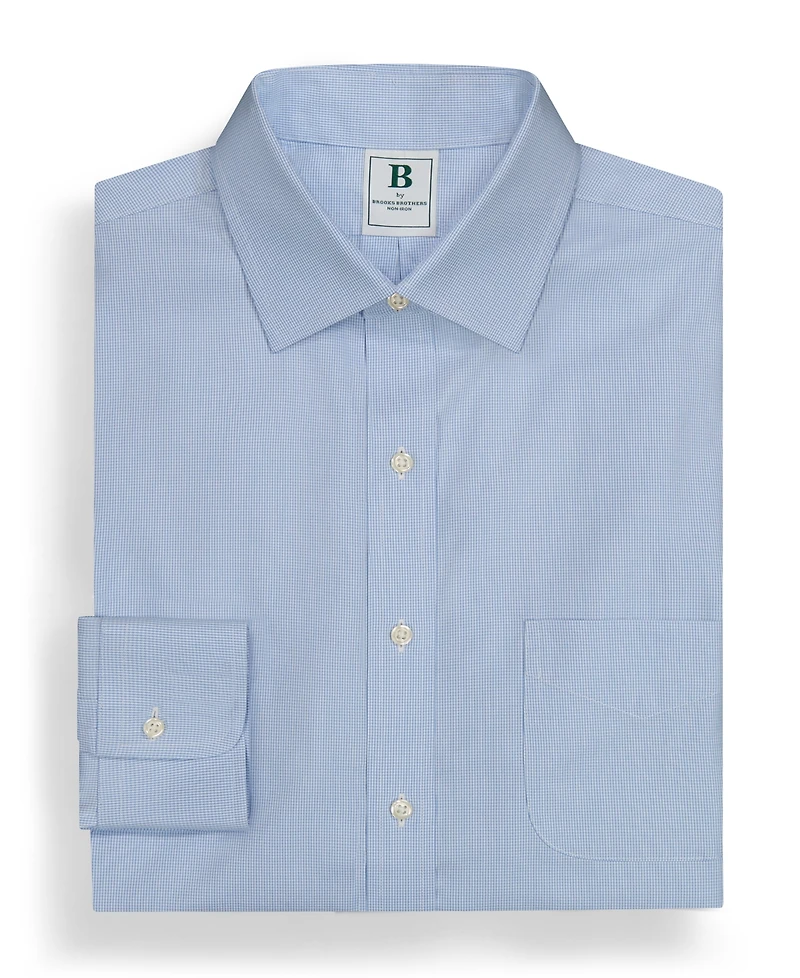 Men's Regular Fit Non-Iron Spread Collar Micro-Houndstooth Pinpoint Dress Shirt