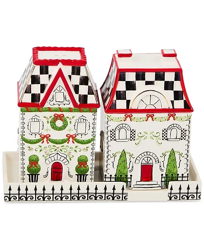 MacKenzie-Childs Holly Village Ceramic Salt & Pepper Set