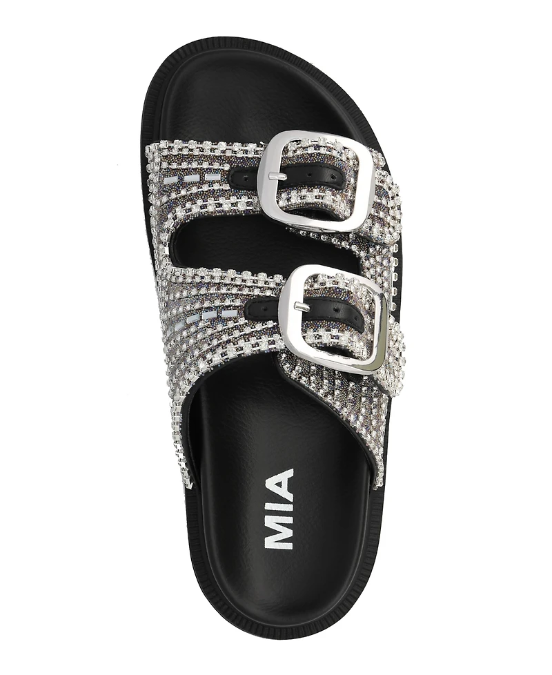 Mia Women's Thora Double Buckle Stone Detailed Slide Sandals