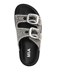 Mia Women's Thora Double Buckle Stone Detailed Slide Sandals