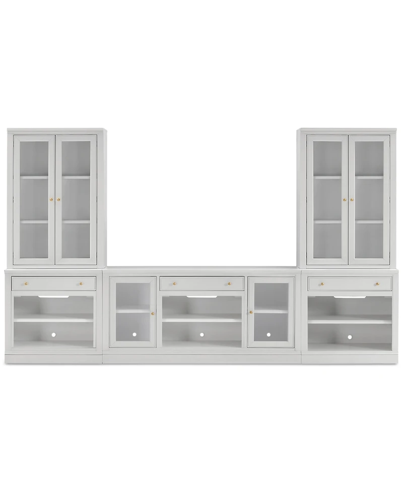 Furniture Amren 65" Wood 2 Door Console and 2 Door Hutches with Open Base with Drawers