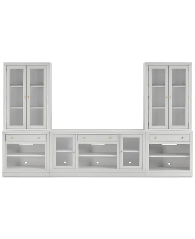 Furniture Amren 65" Wood 2 Door Console and 2 Door Hutches with Open Base with Drawers
